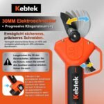 Kebtek Professionelle Akku Astschere 2025 NEU, 16.8V 30mm Elektrische Gartenschere 2x2500mAh Batterien 8-10H Laufzeit Sicherheitsschalter, Gartenschere Heavy Duty für Baum, Ast & Rose