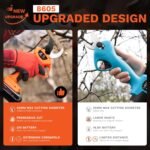 8605 Akku Astschere, 40MM Professionell Elektrische Astschere mit Akku,1050W 2x21V 2A Progressive Elektrische Gartenschere, mit 1.2m Verlängerungskabel