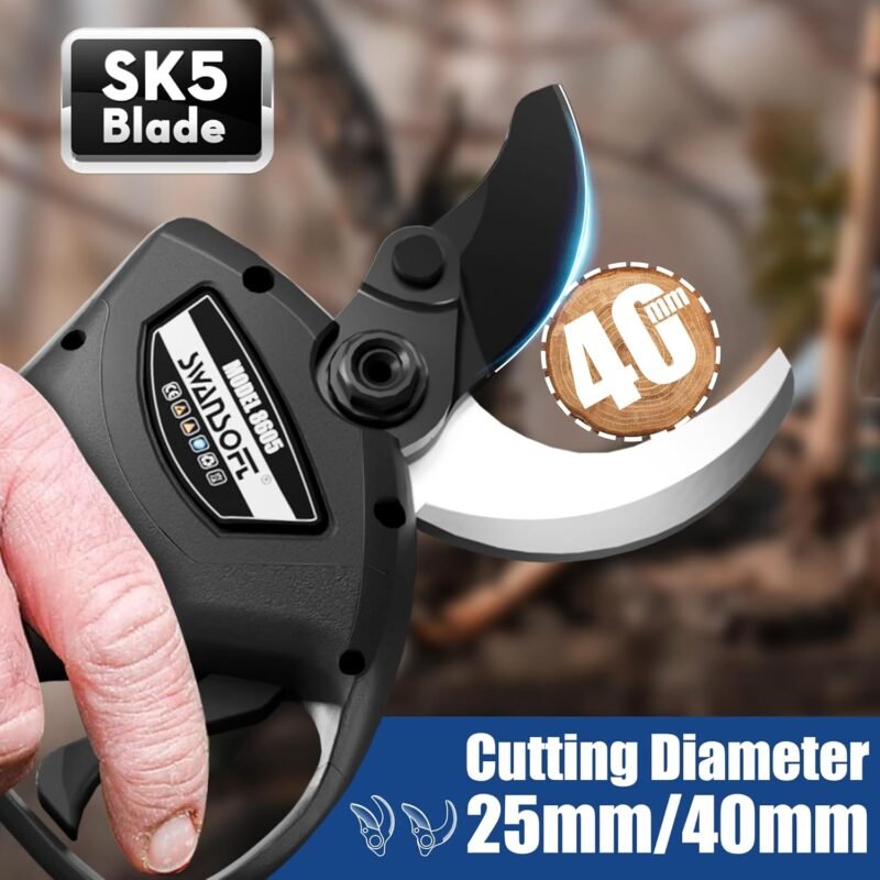 SWANSOFT 8605 Akku Astschere, 40mm Akku Gartenschere, 1050W 21V 2A Progressive Elektrische Astschere für Olivenbäume, Weinberg