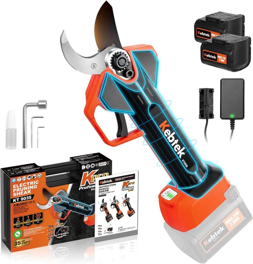 Kebtek KT 9035 Battery Pruning Shears Lightweight 35 mm Electric Scissors for Garden 21 V 4000 mAh Battery Secateurs Professional Compatible with Extension Telescopic Handle Boxwood Shears Electric