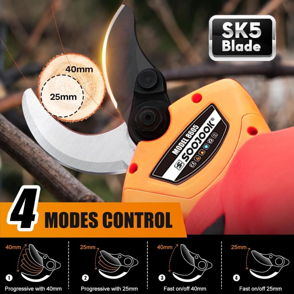8605 Battery Pruning Shears, 40 mm Professional Electric Pruning Shears with Battery, 1050 W 2 x 21 V 2 A Progressive Electric Pruning Shears, with 2 Replacement Blades