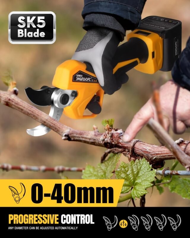 [All-Purpose Flagship Model] SWANSOFT PRU40 Battery Pruning Shears, 40 mm, 21 V, 1050 W, 4 Ahx2 Secateurs, Powerful Electric Garden Shears for Precise Tree Pruning, Rose Cuttings and Vines