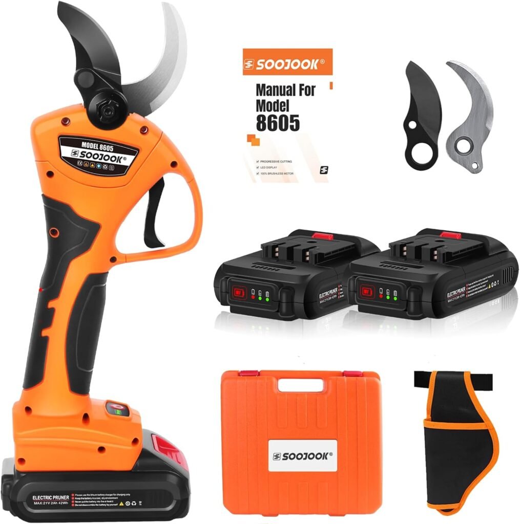 8605 Battery Pruning Shears, 40 mm Professional Electric Pruning Shears with Battery, 1050 W 2 x 21 V 2 A Progressive Electric Pruning Shears, with 2 Replacement Blades