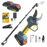2-in-1 Battery Pruning Shears Telescope, 50 mm Electric Pruning Shears with Battery 2 4Ah Brushless LCD Display Loppers Electrically Compatible with Makita 18 V Batteries (PR-E50 Pruner+Pole