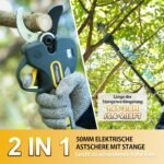 2-in-1 Battery Pruning Shears Telescope, 50 mm Electric Pruning Shears with Battery 2 4Ah Brushless LCD Display Loppers Electrically Compatible with Makita 18 V Batteries (PR-E50 Pruner+Pole