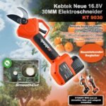 Kebtek Professionelle Akku Astschere 2025 NEU, 16.8V 30mm Elektrische Gartenschere 2x2500mAh Batterien 8-10H Laufzeit Sicherheitsschalter, Gartenschere Heavy Duty für Baum, Ast & Rose