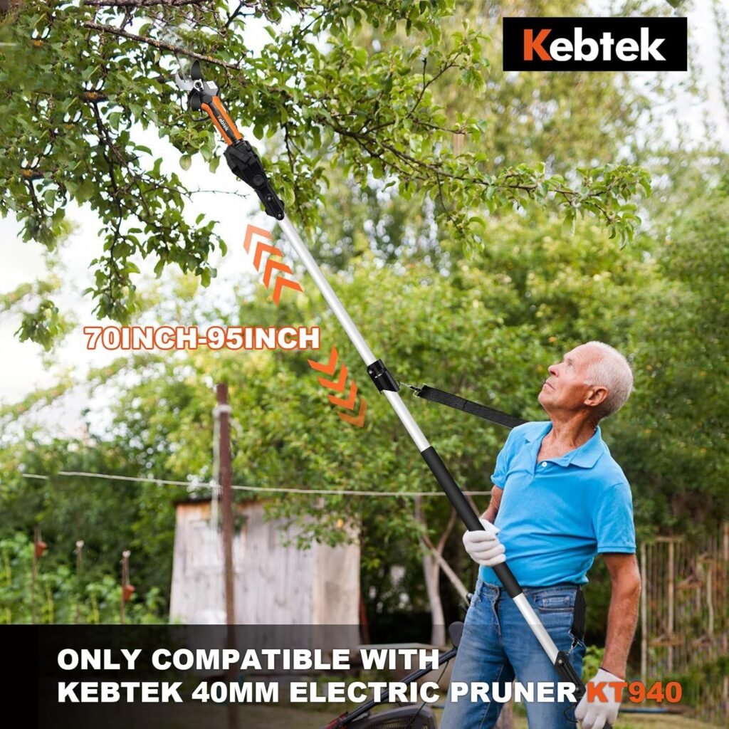 Kebtek KT 9035 Akku Astschere Teleskop, 2-In-1 Elektrische Gartenschere Teleskopstiel Max 40 mm(1.4") Schnittdurchmesser, mit 4000mAh Batterien 2.4m Verlängerungsstange, für Garten Baumbeschneidung