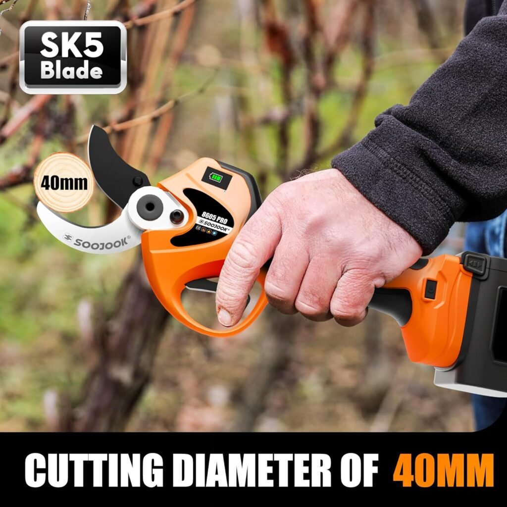 8605PRO Battery Pruning Shears, 40 mm Professional Electric Pruning Shears, 1050W 21V 2A + 4A Battery Loppers